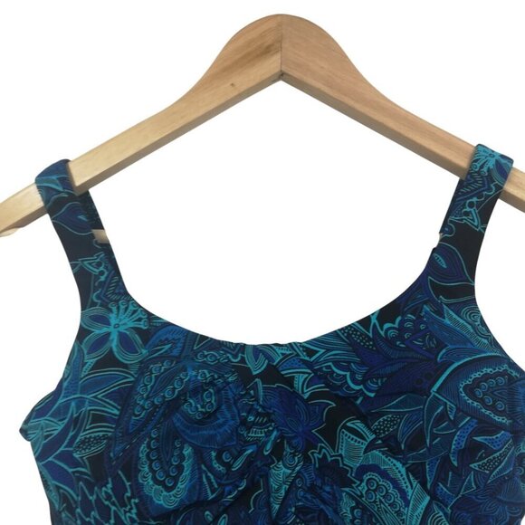 Lands End Underwire Slimming Paisley One Piece Swimsuit Size 8 Blue Ruching - Picture 2 of 11